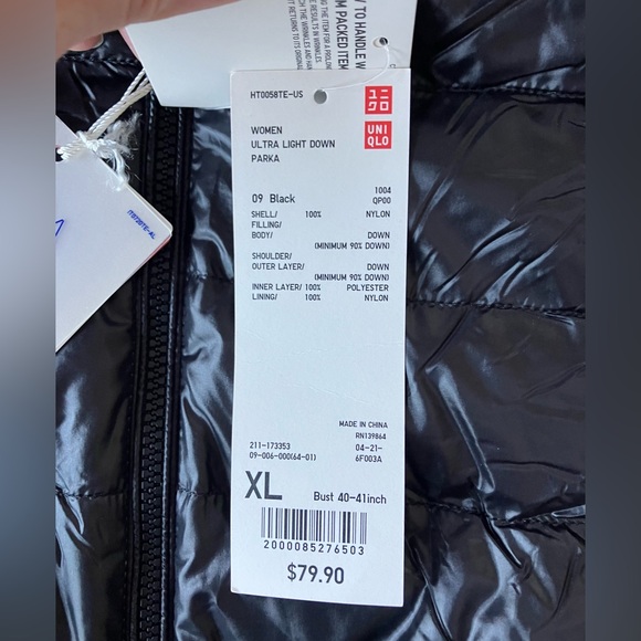 Uniqlo Women’s Ultra Light Down Parka Black Hooded NWT 🔥 XL - Picture 6 of 12